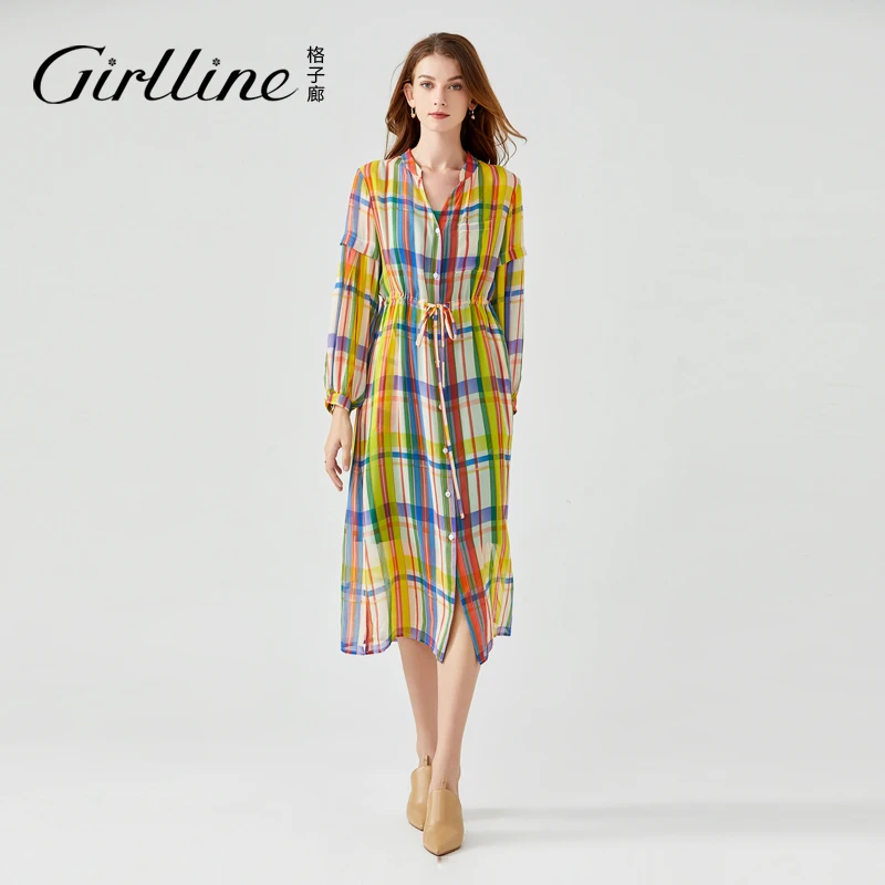 【GIRllINE】格子廊设计师款格纹色织彩条连衣裙60HGF012