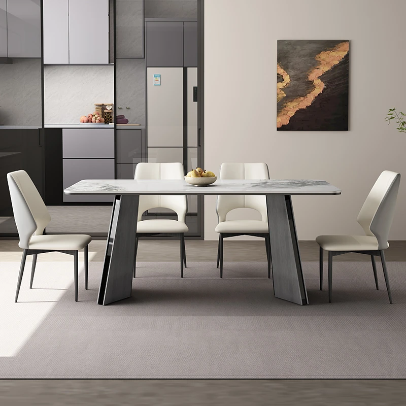 铭塑意式轻奢岩板餐桌现代简约吃饭桌椅极简餐桌长方形小户型餐桌