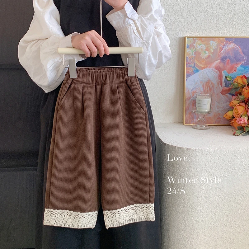 2025冬“冬日暖阳”女童洋气加厚女宝宝时髦加绒冬装阔腿裤WT010