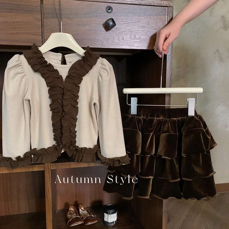 秋“叶落知秋”复古法式花边上衣+蛋糕半裙 23Q032