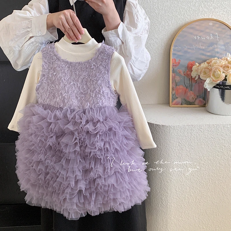 2024冬“浪漫西西岛''女童加绒打底+无袖加绒流苏连衣裙A26138