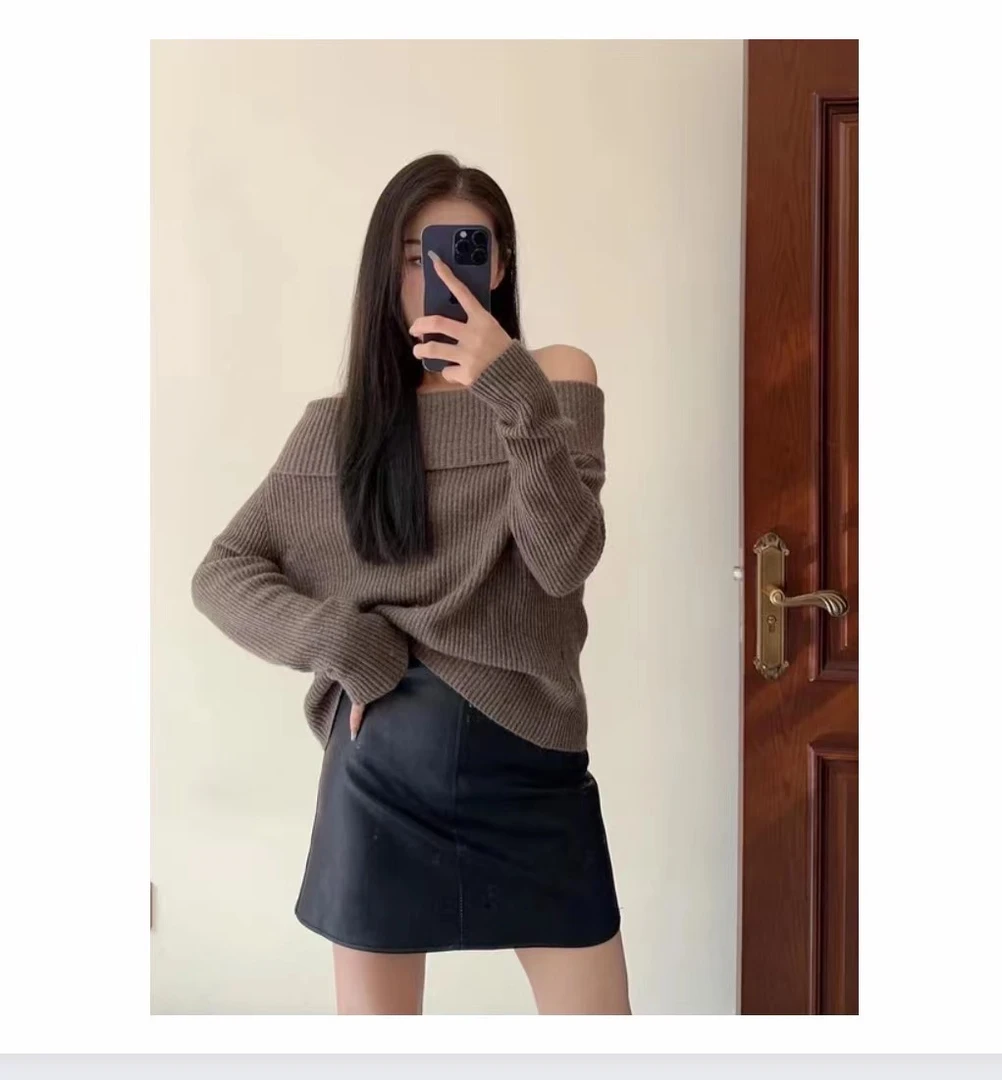 【 MIN LI 】设计师款一字肩针织羊毛毛衣秋季