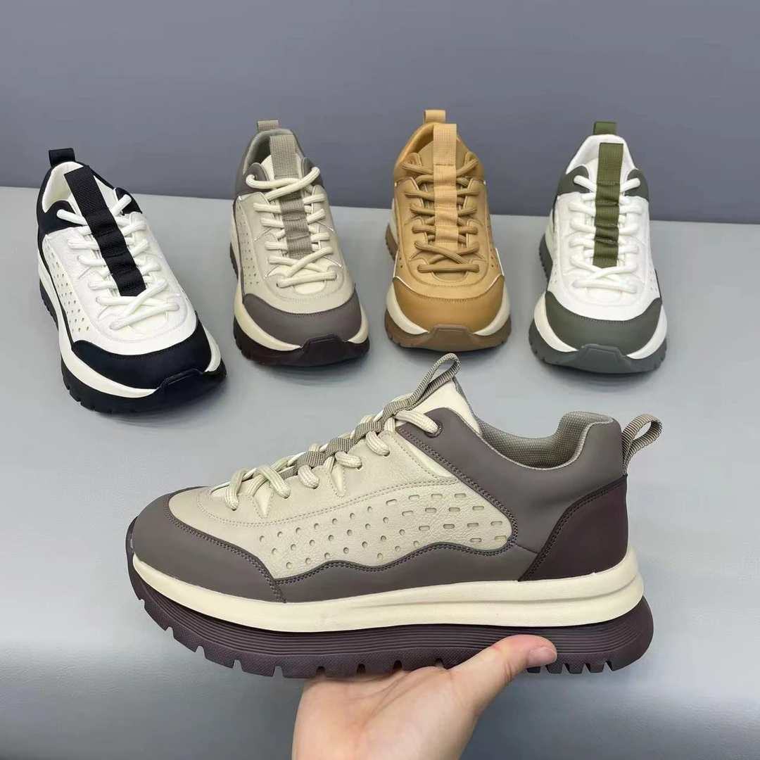 秋季新款时尚百搭运动鞋潮流个性休闲鞋男士厚底增高男鞋舒适透气