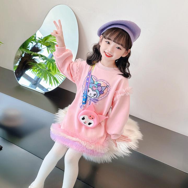 2024卡通库洛米秋冬新款加绒加厚休闲连衣裙