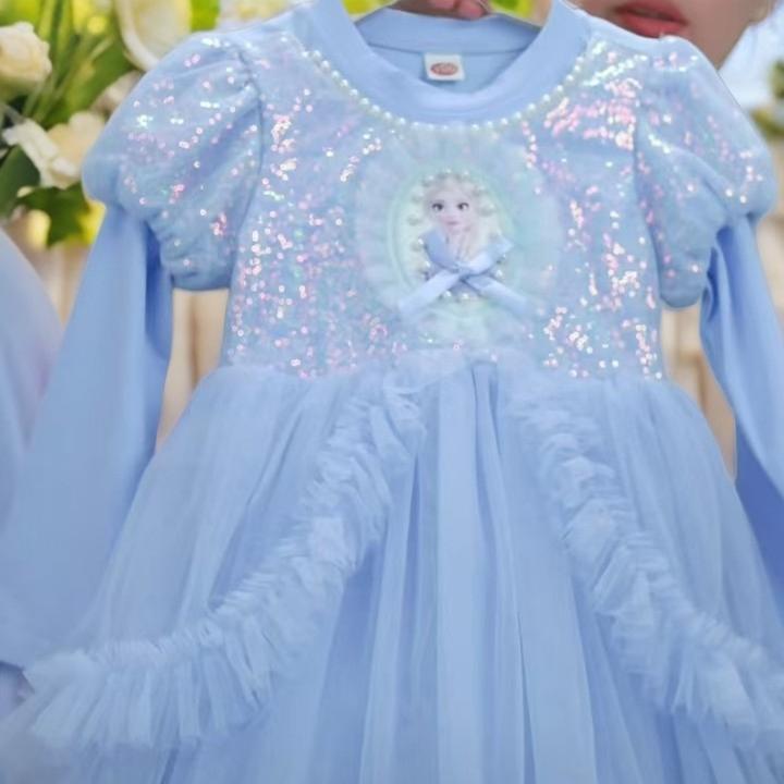 2024新款秋款亮片高端女童泡泡袖连衣裙洛丽塔蓬蓬公主生日礼服裙