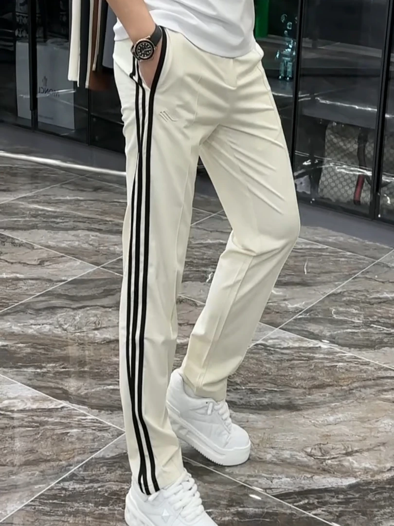 2025春秋新款美式高街长裤条纹男生潮牌直筒修身百搭运动休闲裤