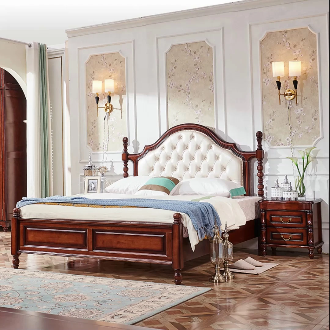 1.8米美式乡村双人床2米大床婚床主卧床现代储物床实木床厂家批发