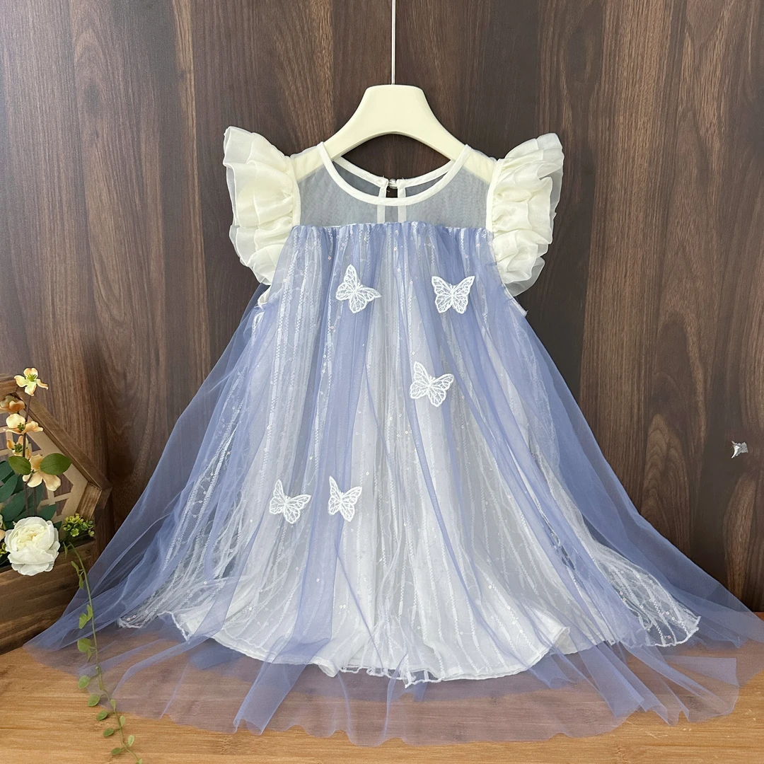 【goya】2025新款夏季女童国风款纱裙洋气蓝色夏款仙气连衣裙