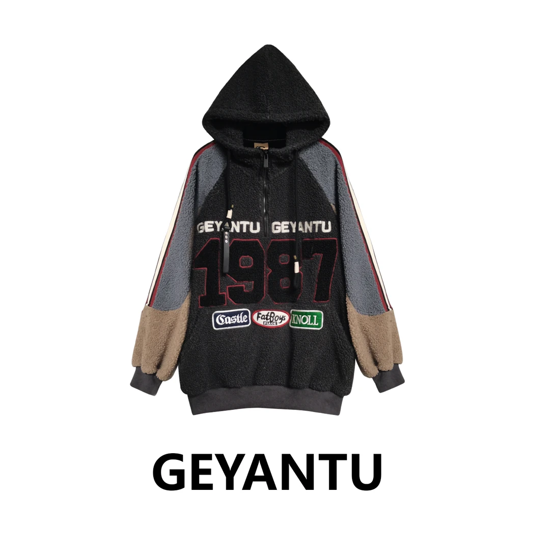 【GYT】冬季卫衣加绒休闲连帽潮流宽松加厚带帽撞色设计师619美式