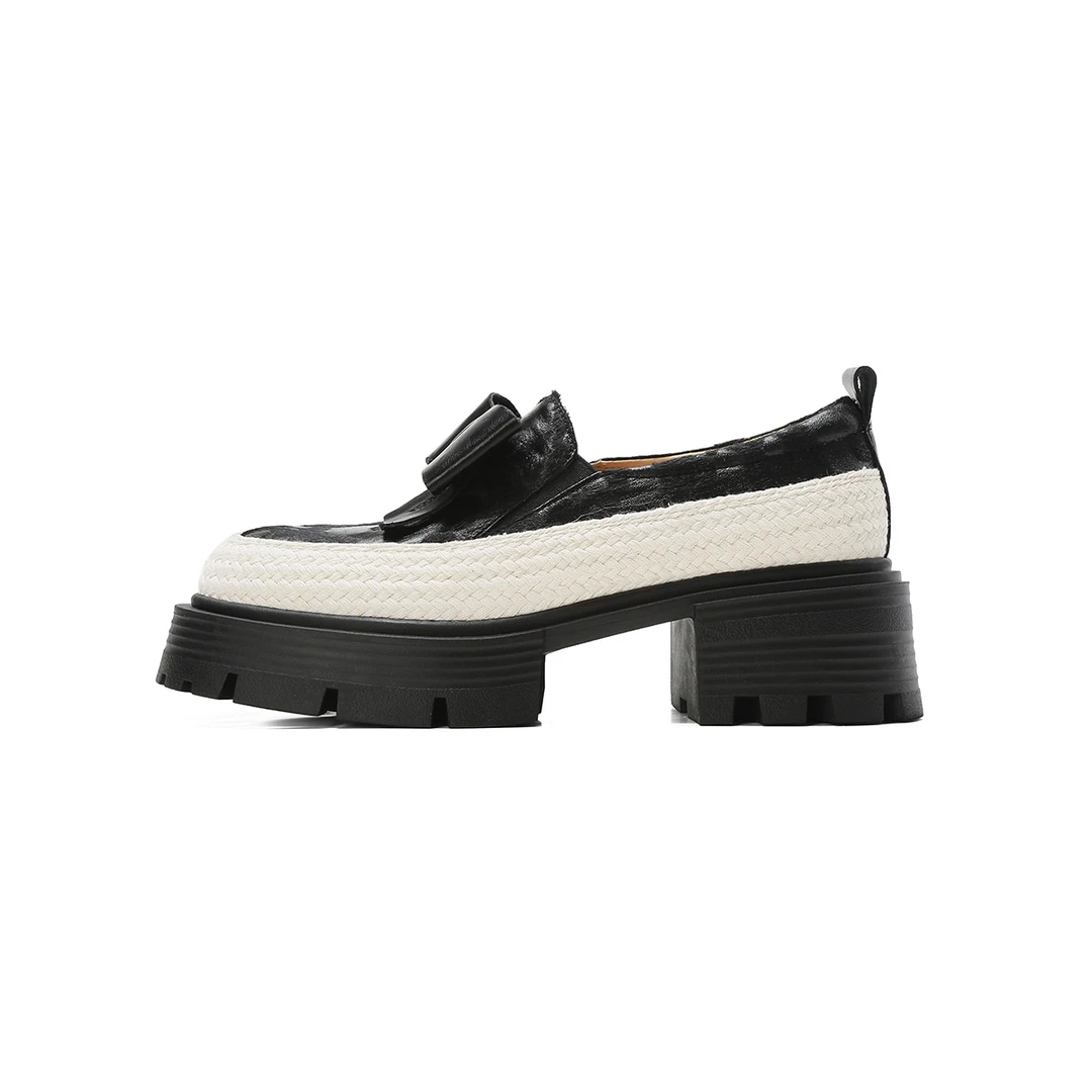 厚乐福休闲百搭夏季黑色春季粗跟圆头乐福鞋厚底乐福鞋高跟设计师