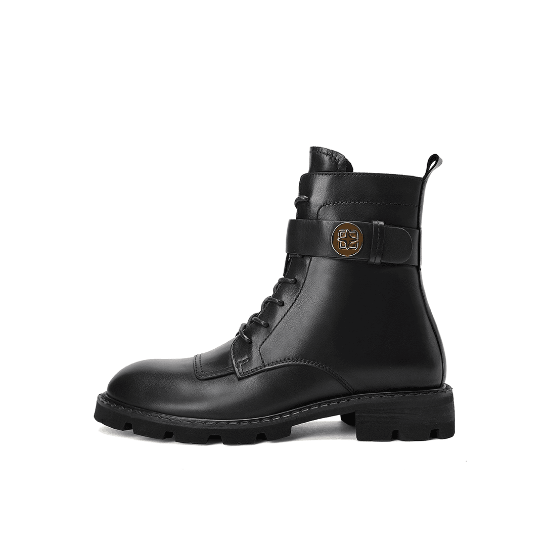 马丁靴女靴粗跟黑色英伦风靴子时尚百搭休闲黑色潮流时装冬季秋季