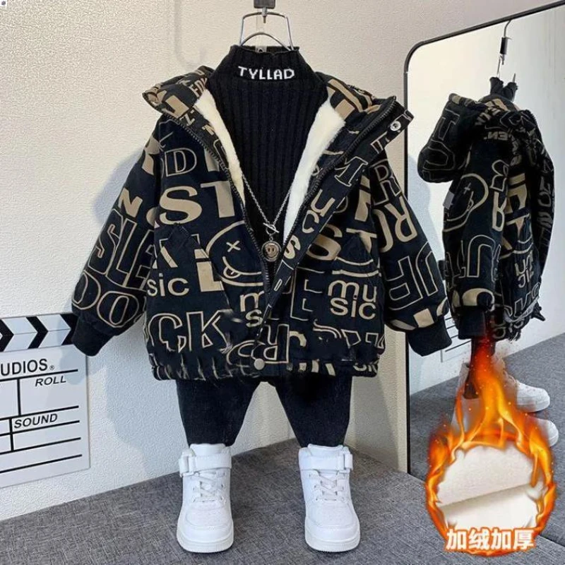 男童冬装外套2023冬季新款加绒加厚棉服宝宝上衣韩版棉衣派克服