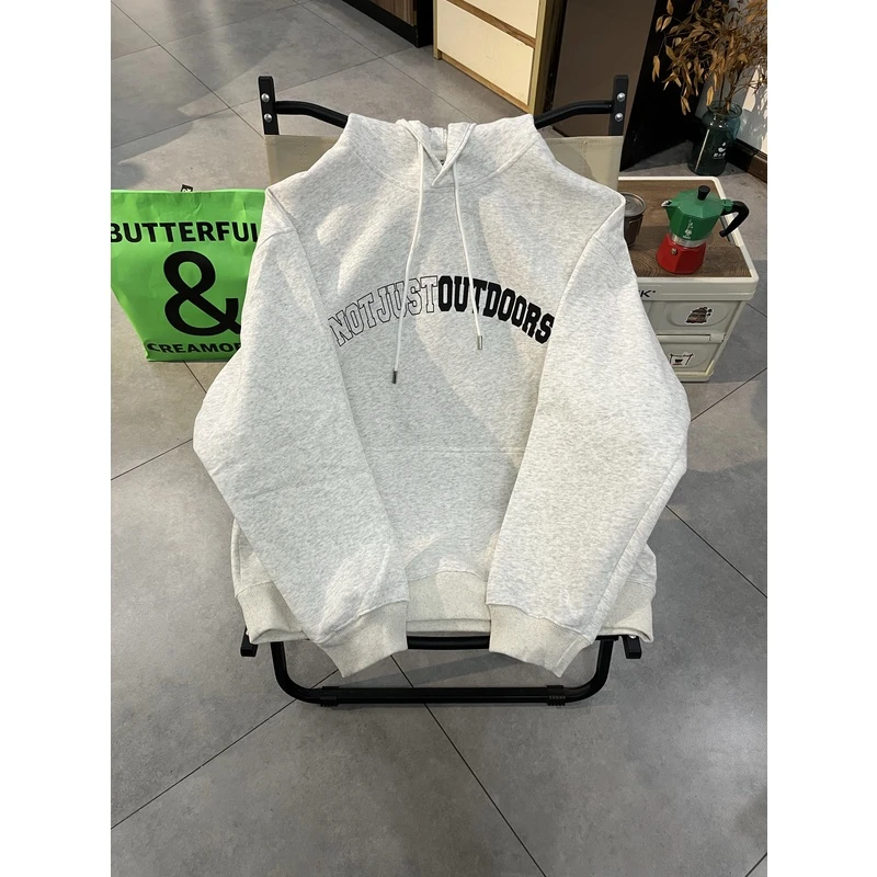 嘎本脆复古字母印花连帽卫衣男日系宽松长袖休闲简约情侣上衣外套