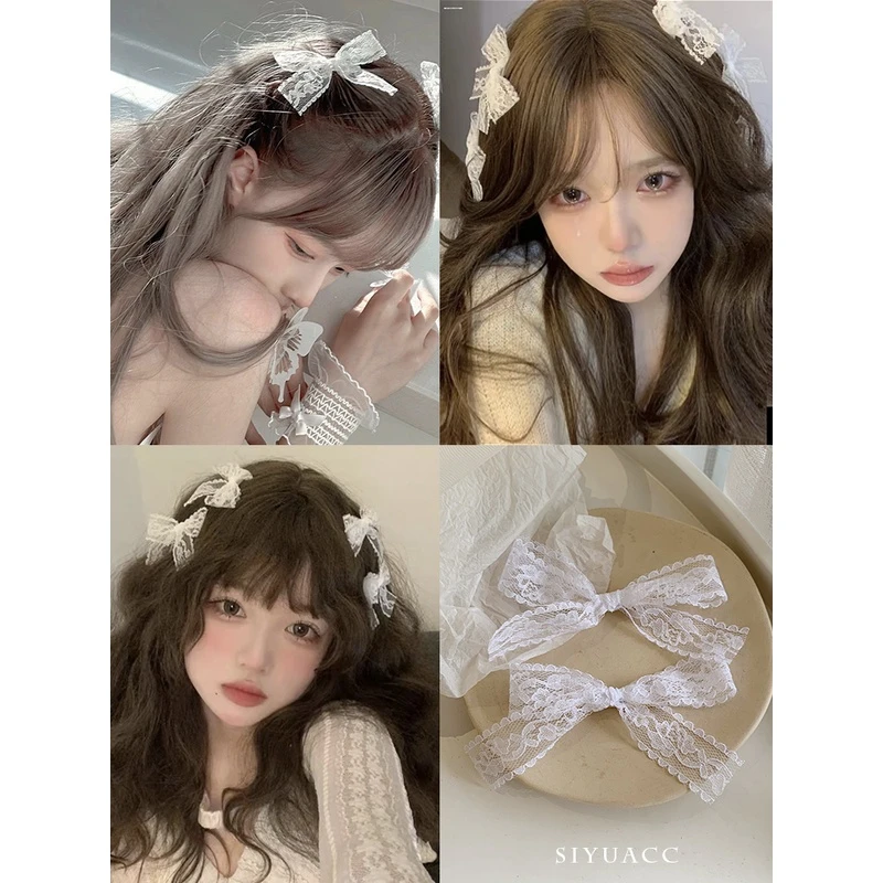 网红蕾丝蝴蝶结发夹白色气质甜美森系洛丽塔少女