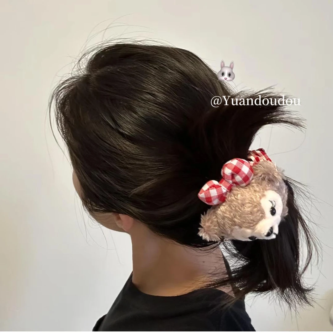 雪莉玫格子大肠发圈日系少女心毛绒卡通秋冬可爱甜美