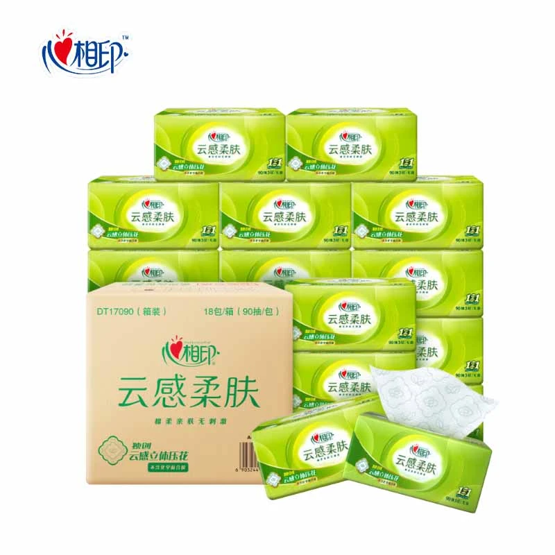 心相印三层透气亲肤清新超薄清香纸巾云感柔肤立体压花家用餐巾纸