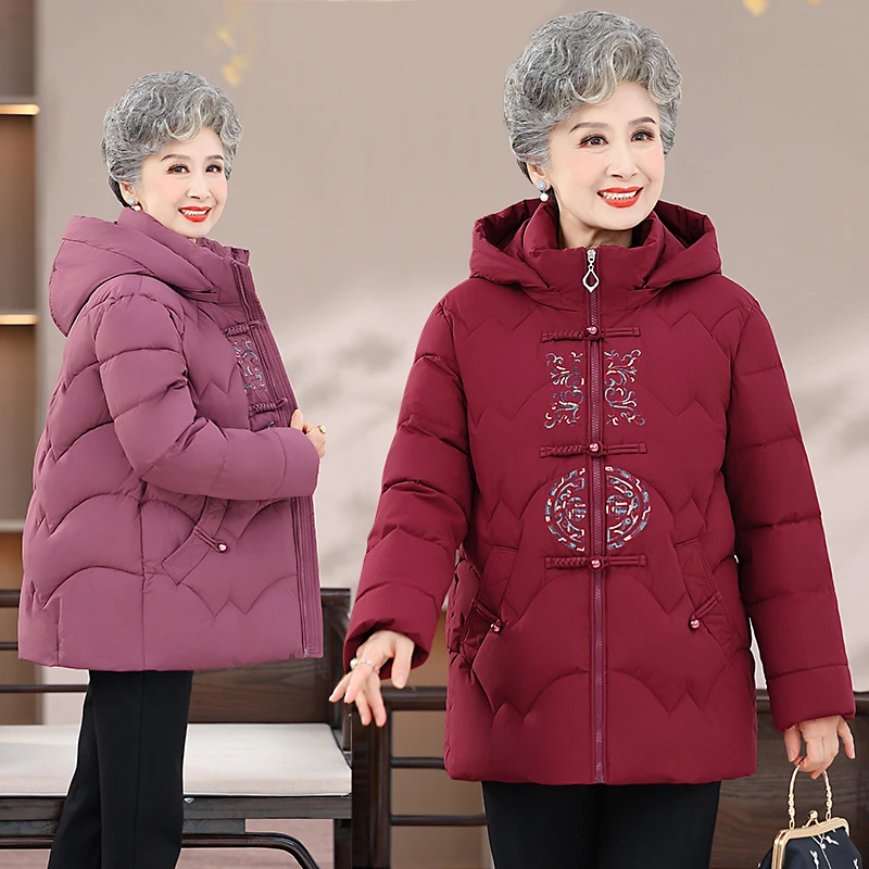 妈妈装冬季棉服加绒加厚中老年女装新中式奶奶唐装棉衣老太太棉袄