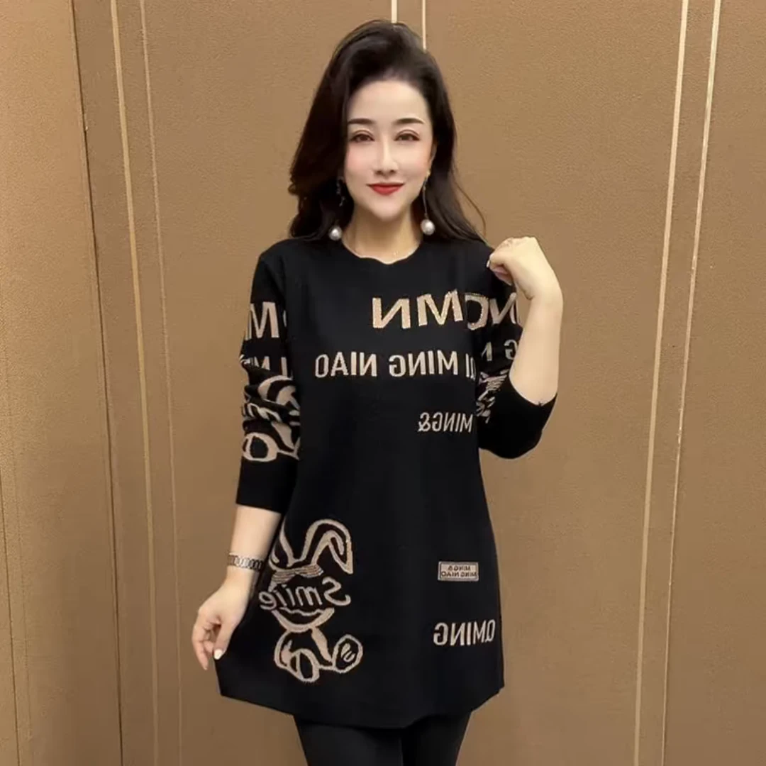 2024秋冬新款加厚吉祥兔大版衫时尚大码女装宽松显瘦打底衫女
