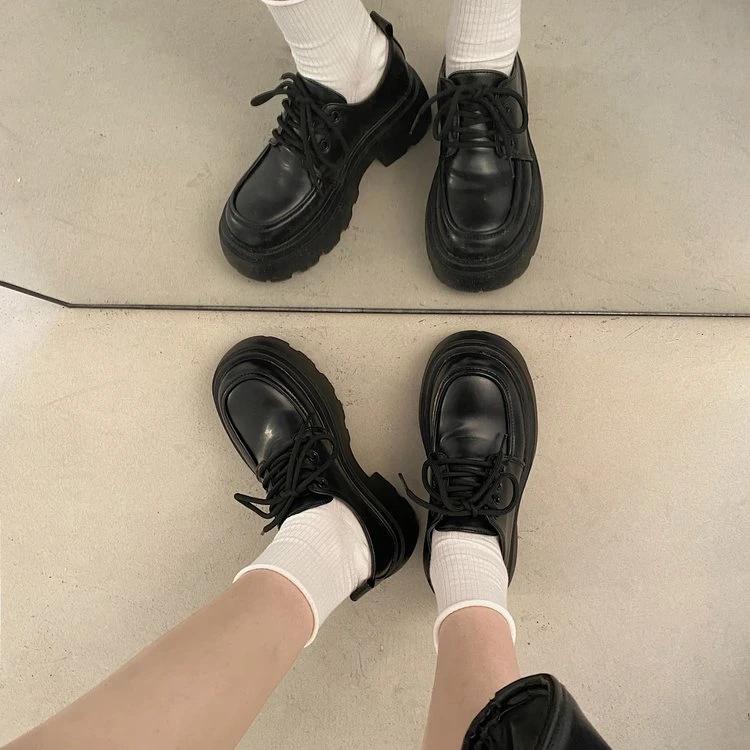 19.9英伦风学生系带春秋季学院风乐福鞋厚底乐福鞋