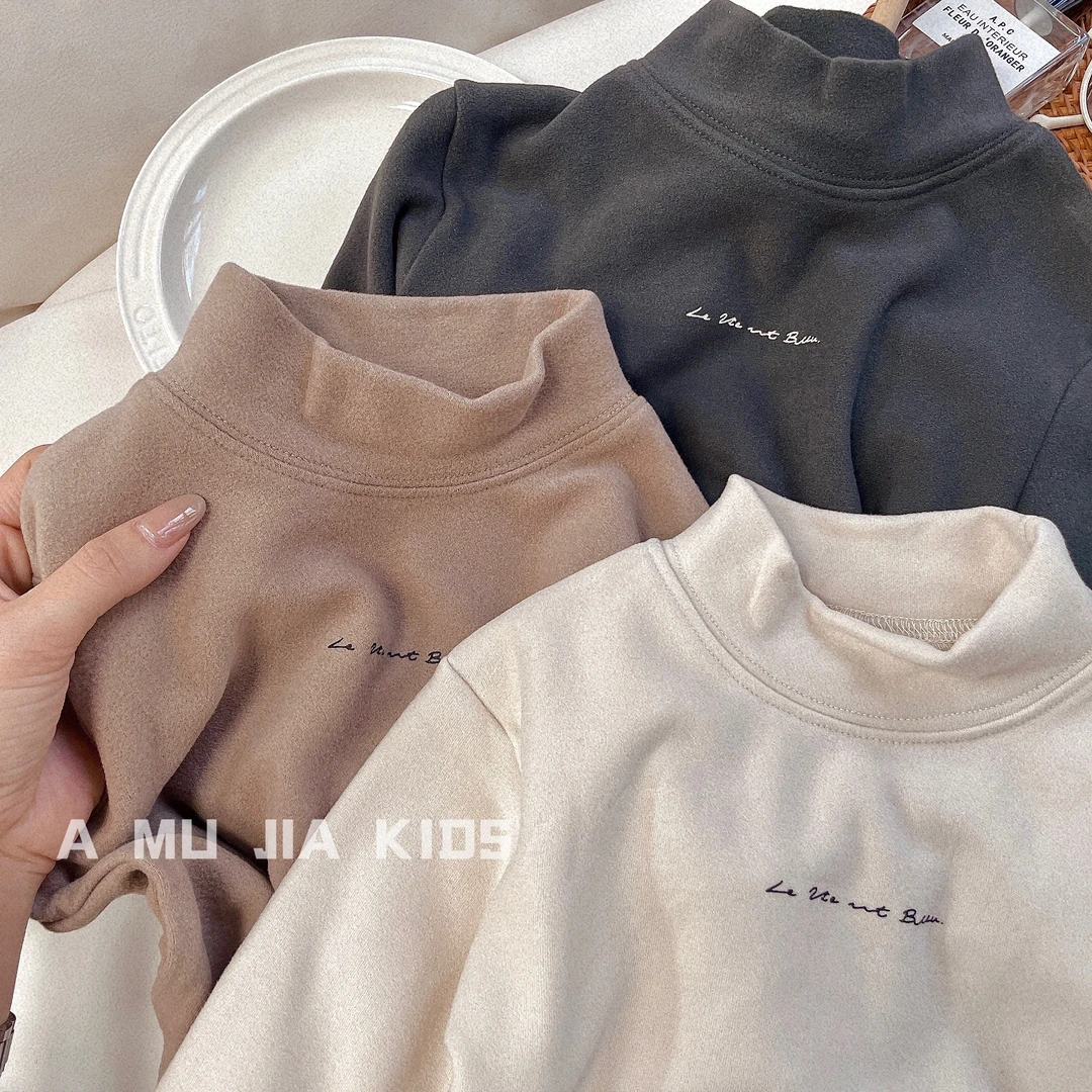 【阿沐家童品】森系童装内搭宝宝韩版纯色简约半高领打底衫T恤