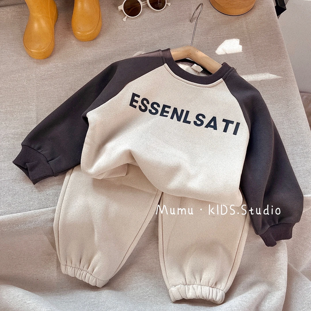 【阿沐家童品】儿童秋冬季抓绒卫衣男童韩版插肩袖休闲运动裤套装