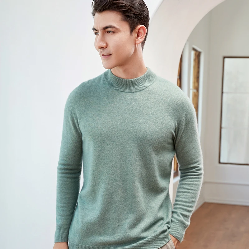 优雅绅士可休闲可商务 半高领男士羊毛衫秋冬纯色保暖打底针织衫