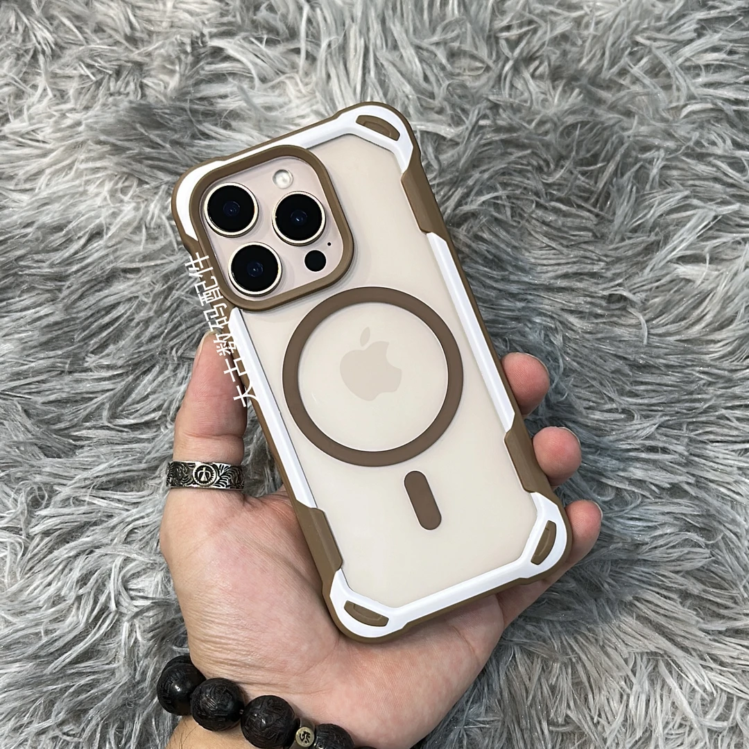 适用于苹果16/15/14/13/12/11高透撞色磁吸防摔iPhone16pro手机壳