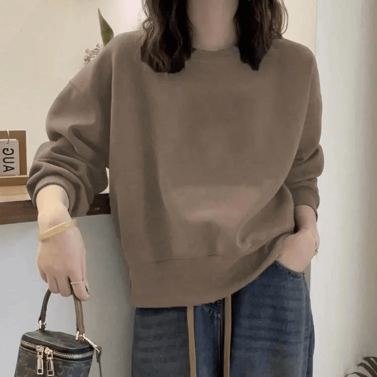 穿不腻!Bi眼入!今年流行咖啡色圆领卫衣短款秋冬女2023新款加绒