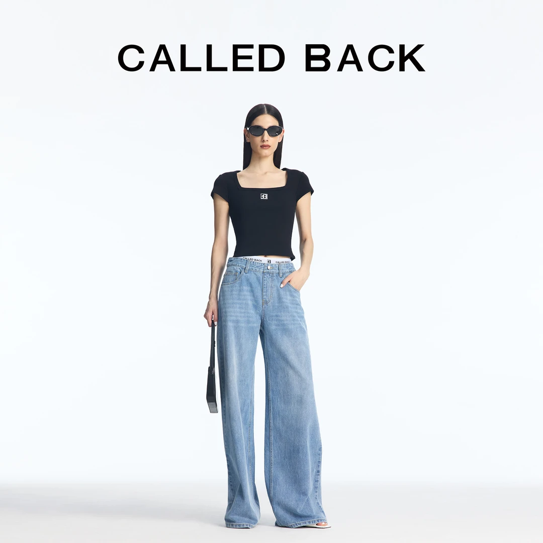 CALLED BACK夏季新款法式复古修身女士方领T恤短袖上衣