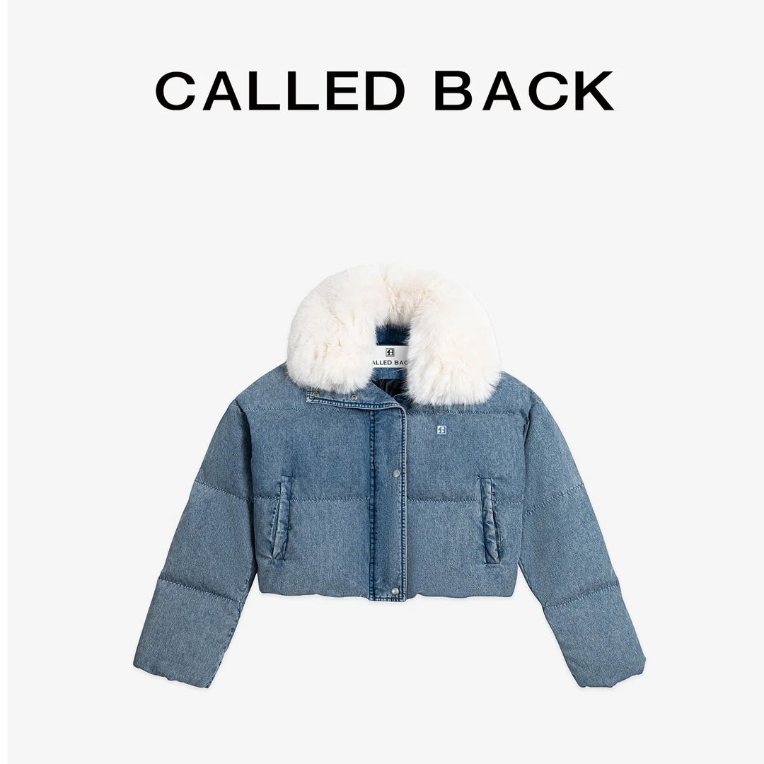 CALLED BACK秋冬新款设计感蓝色牛仔翻领拼接保暖短款羽绒服