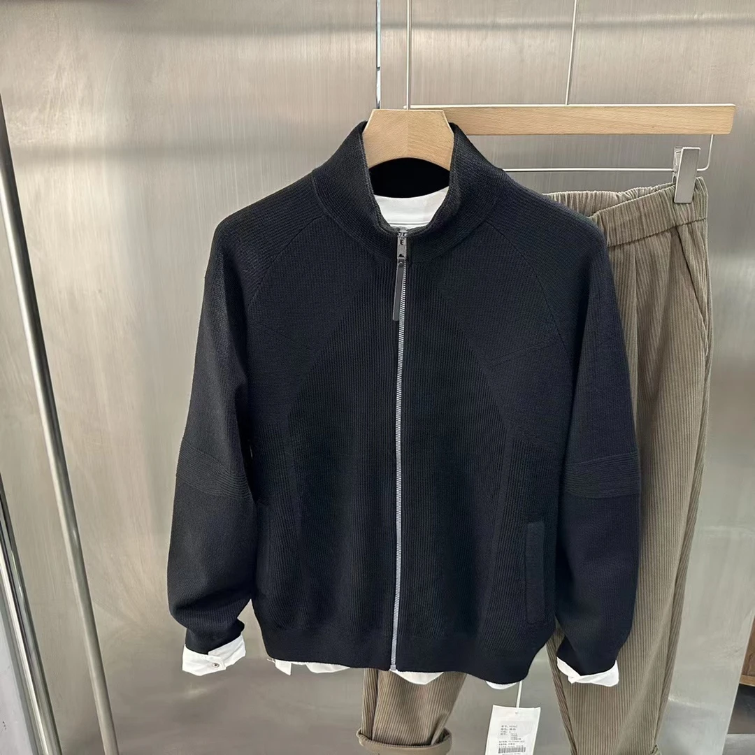 2025秋季新款潮流加厚高密立领休闲针织夹克拉链开衫毛衣外套男