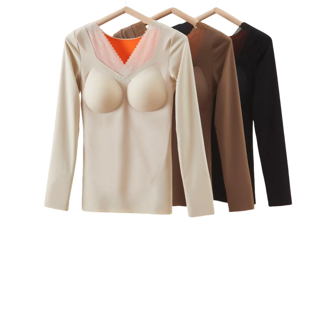 【珊珊服饰】秋冬新款姜黄素一体杯加贴片美体保暖内衣