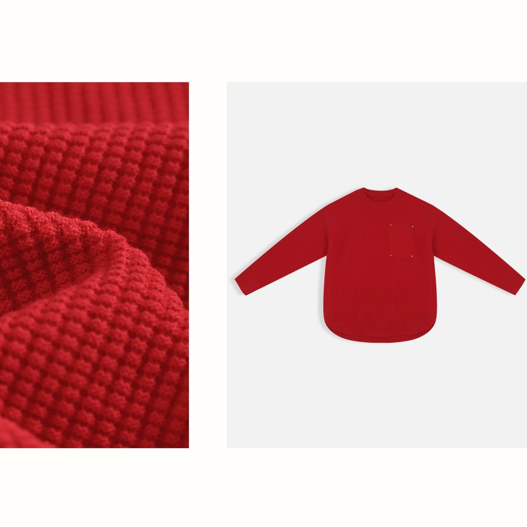 安安推荐【线条口袋】秋冬新款抗起球长袖毛衣23858