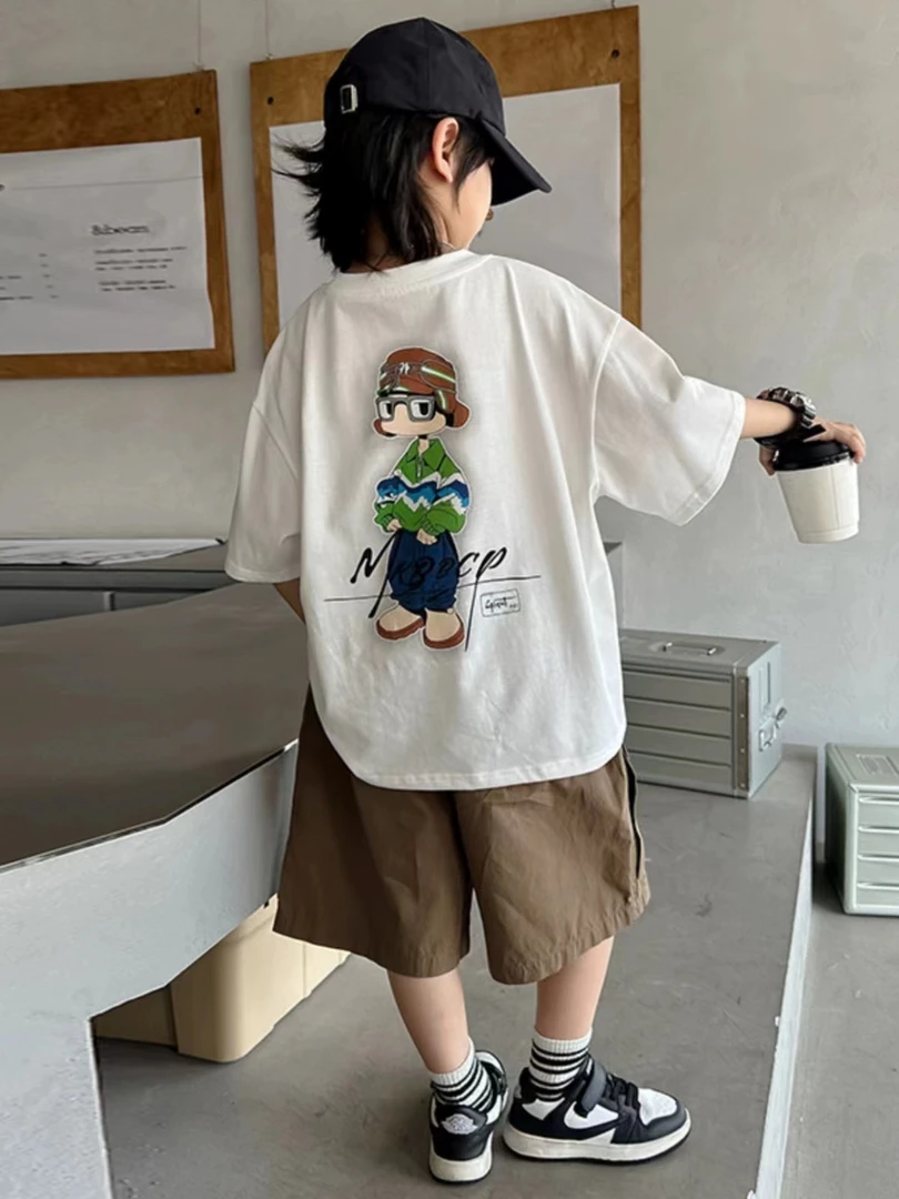 男童夏季短袖T恤纯棉时尚宽松上衣男孩休闲半袖韩版印花上衣潮