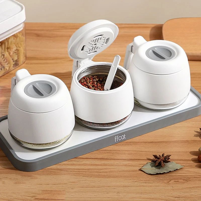 带盖厨房调味品瓶盐罐收纳盒味精罐防潮组合套装调味料佐料玻璃