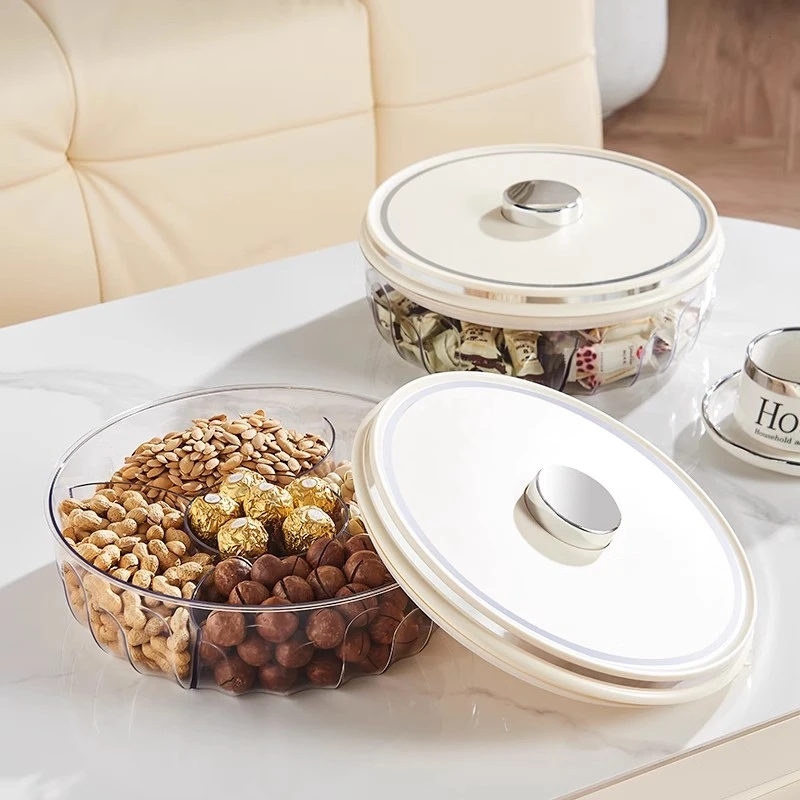 高颜值干果盘家用按压式零食收纳盒防虫防潮大容量桌面食品级果盘