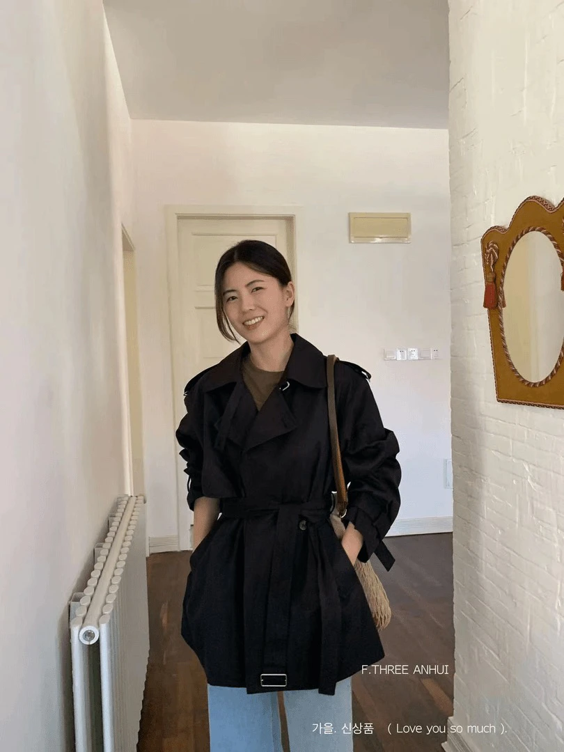 821风衣一手长显瘦气质英伦系带秋季韩版百搭黑色网红收腰