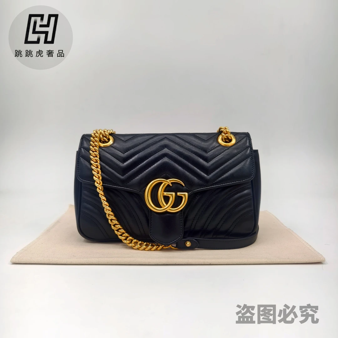 95新 GUCCI/古驰 GUCCI/古驰 马蒙26黑色 链条斜跨包
