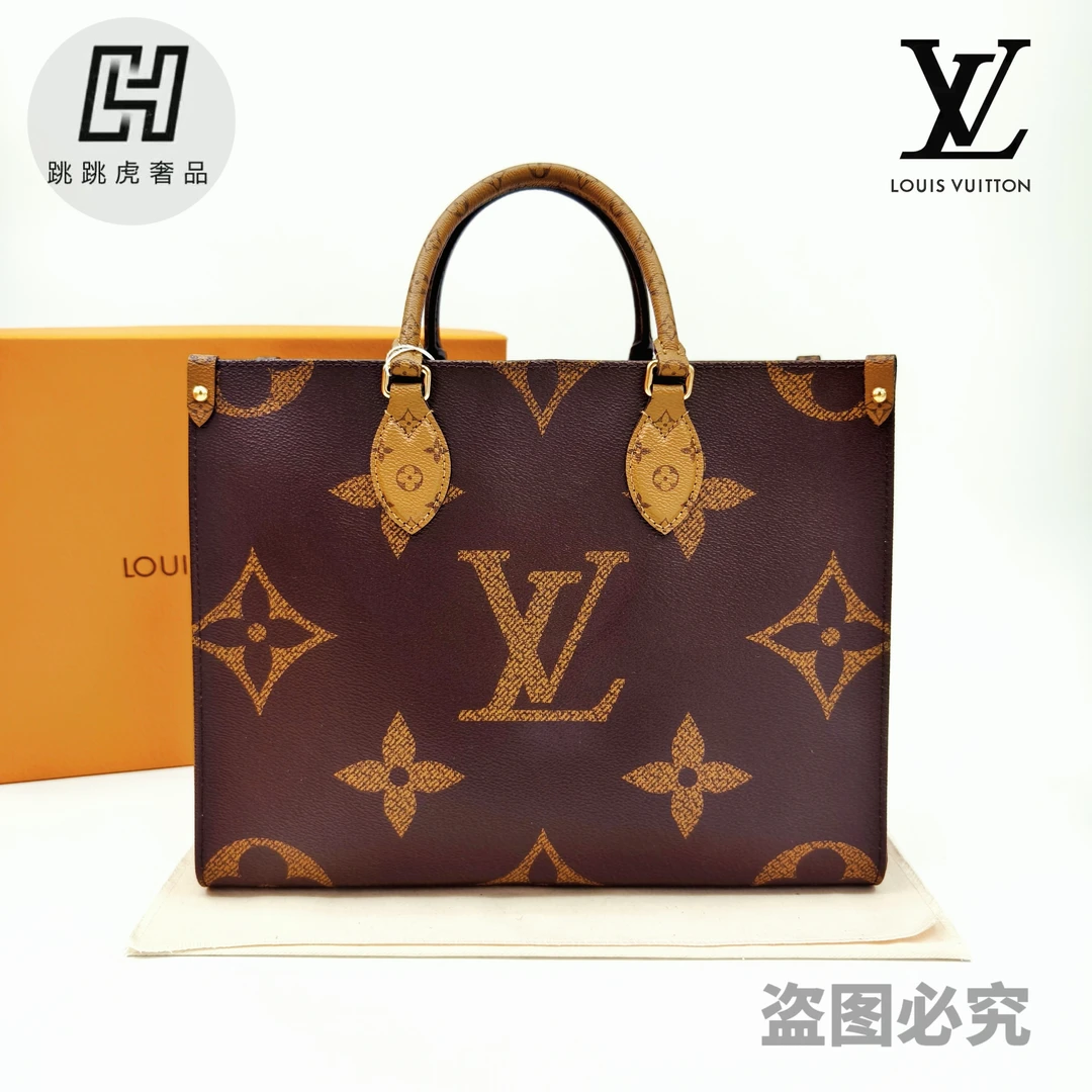 修复品 LouisVuitton/路易威登/中号onthego老花托特包/单肩手提
