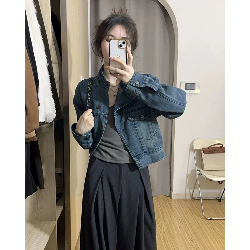2025春秋季牛仔外套女短款新款复古上衣高级感韩系设计感牛仔夹克