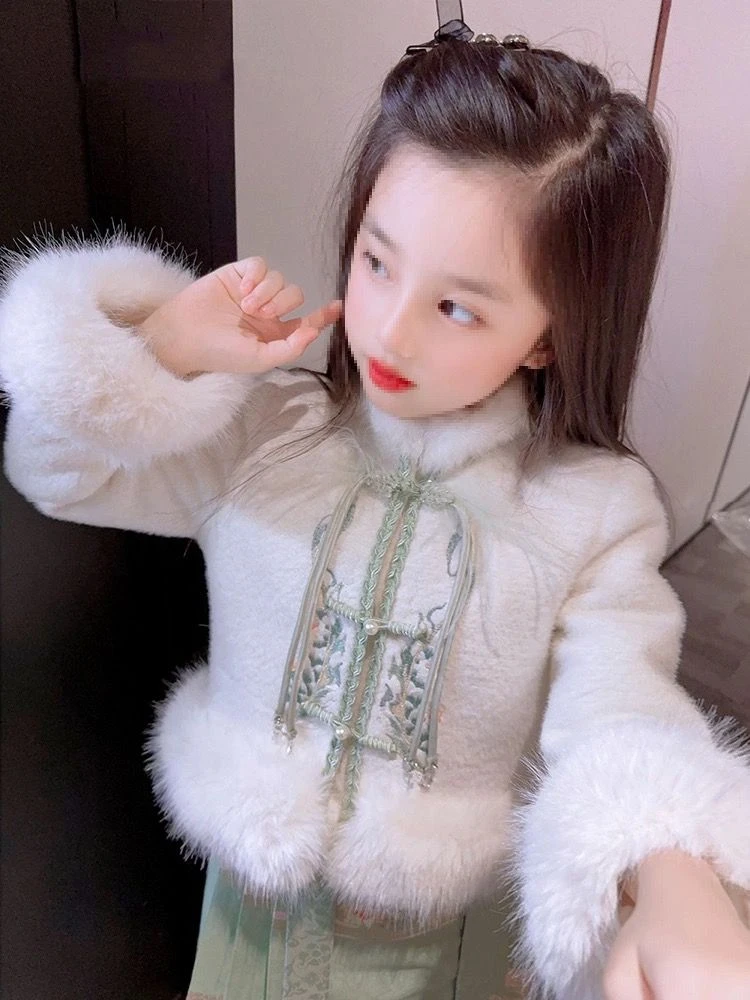 女童外套2023冬装国风新款中大儿童衣服洋气秋冬上衣女孩冬季加厚