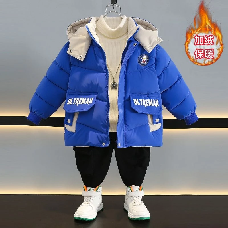 男童奥特曼棉衣外套新款儿童免洗棉服冬季加绒加厚绒棉袄洋气潮
