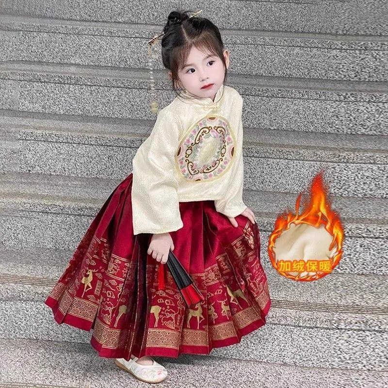 面裙女童秋冬季2023新款国风女宝冬款过年汉服唐女童拜年服中国风