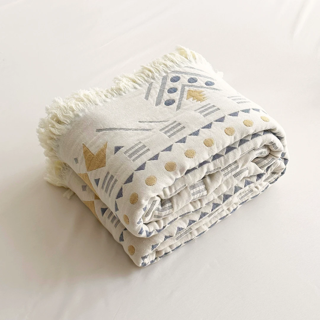 【京かわ会社】纱布毛巾被 纯棉多功能盖毯单双人 米亚风情白