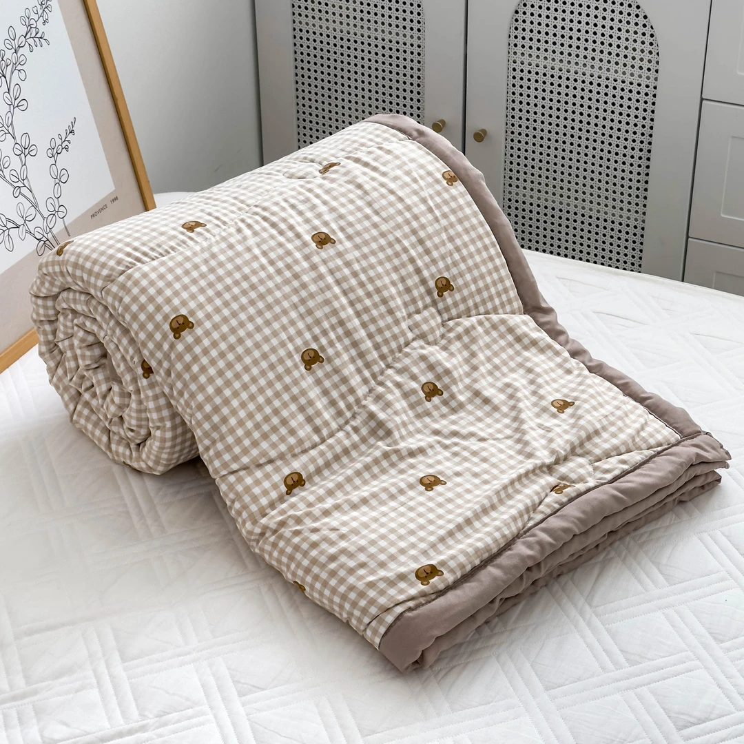 【京かわ会社】水洗棉午休空调被春秋被 150*200cm 格子小熊