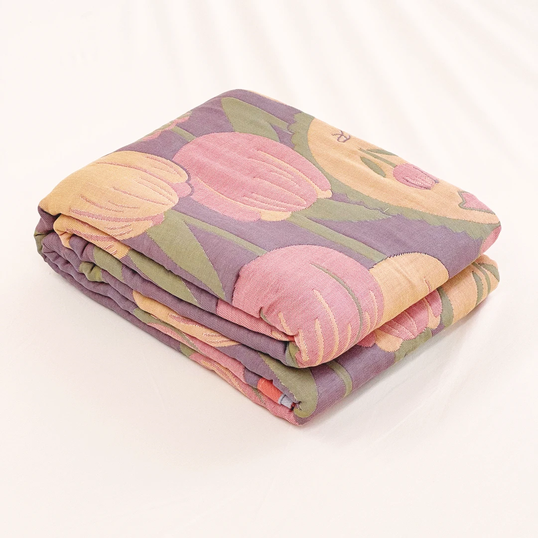 【京かわ会社】纱布毛巾被多功能盖毯 200*230cm 紫底郁金香