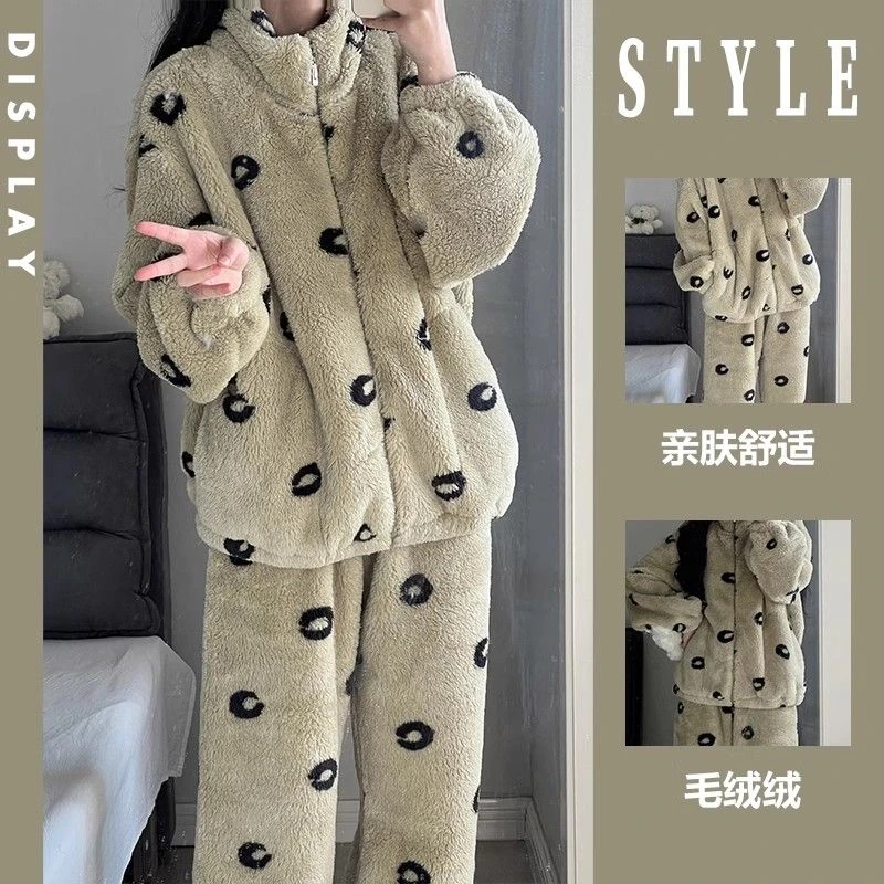【加厚珊瑚绒】睡衣女冬新款韩系高级感印花毛绒保暖家居服装外穿
