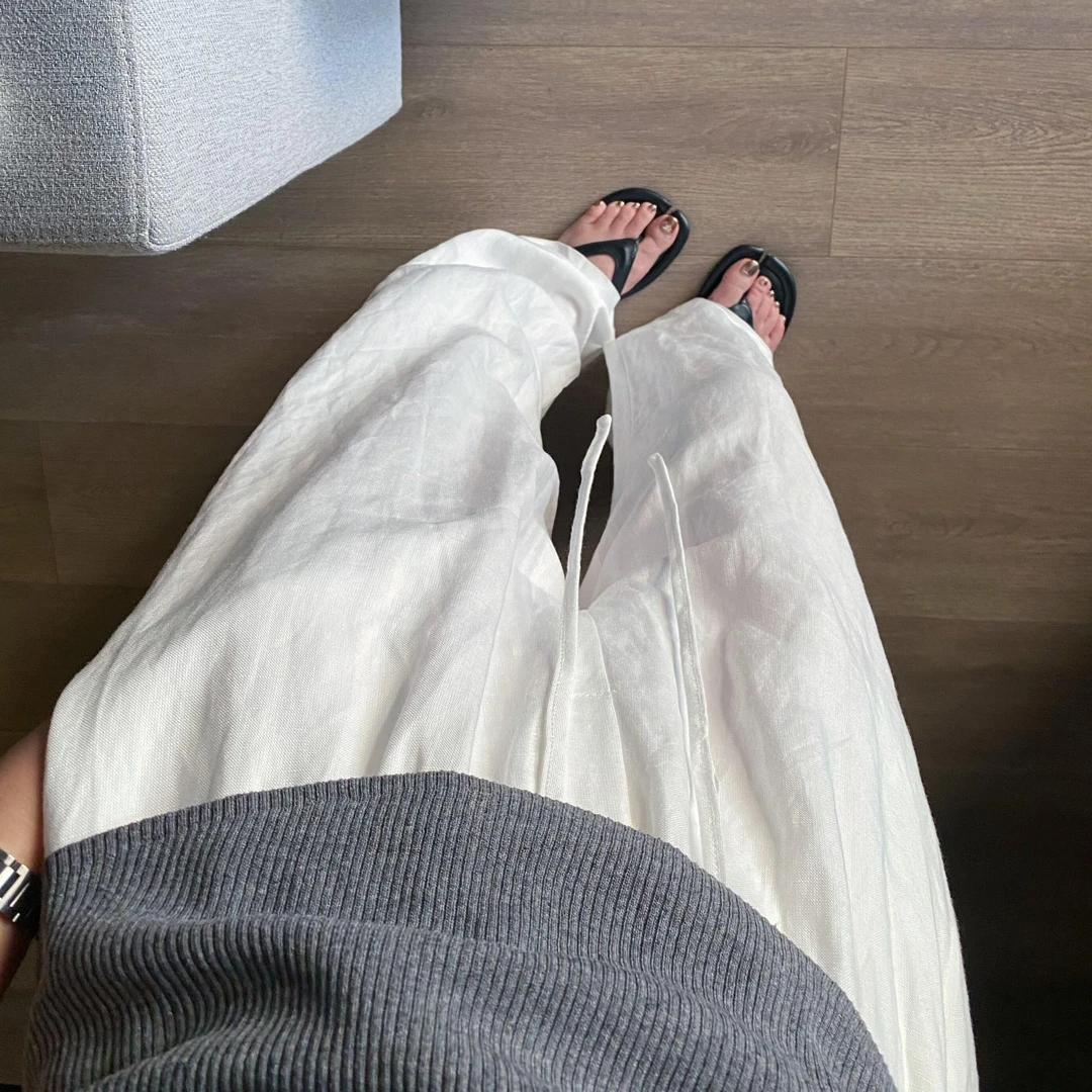 白色睡裤女长裤夏季2024新款韩版高级慵懒风居家裤休闲裤子可外穿