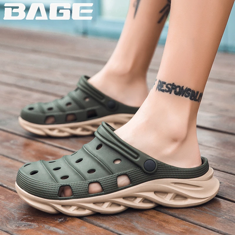 八哥洞洞鞋男士夏季外穿2025新款运动沙滩防滑防臭开车包头凉拖鞋