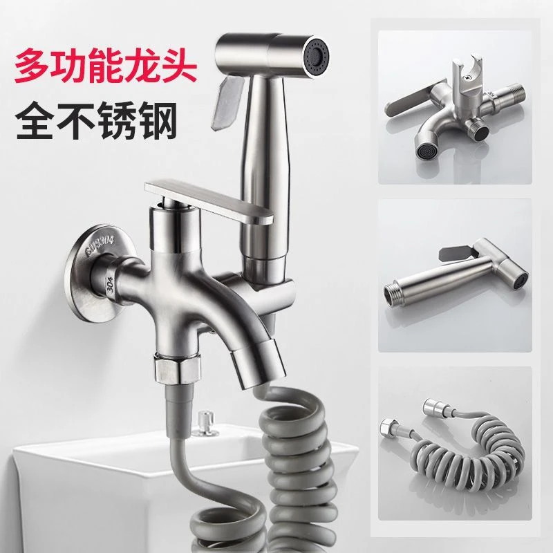 高颜值304不锈钢拖把池家用阳台卫生间一进二出洗衣机龙头